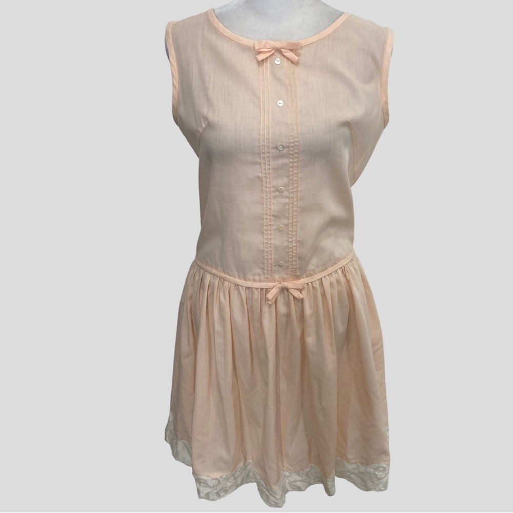Vintage 60s Gay Gibson Pale Pink Lightweight Lace Trim Dress with Bows - Picture 1 of 7